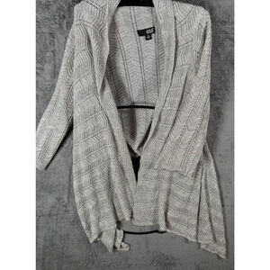 ANA A New Approach Silver Open Knit Cardigan Sweater XL Metallic Draped Hem